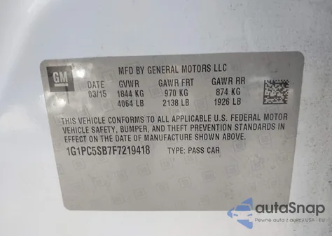 2015 Chevrolet Cruze 1Lt Auto from USA, damaged, VIN 1G1PC5SB7F7219418